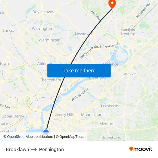 Brooklawn to Pennington map