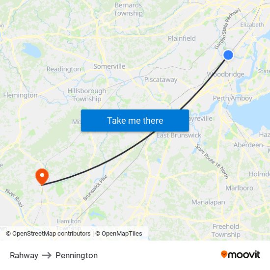 Rahway to Pennington map