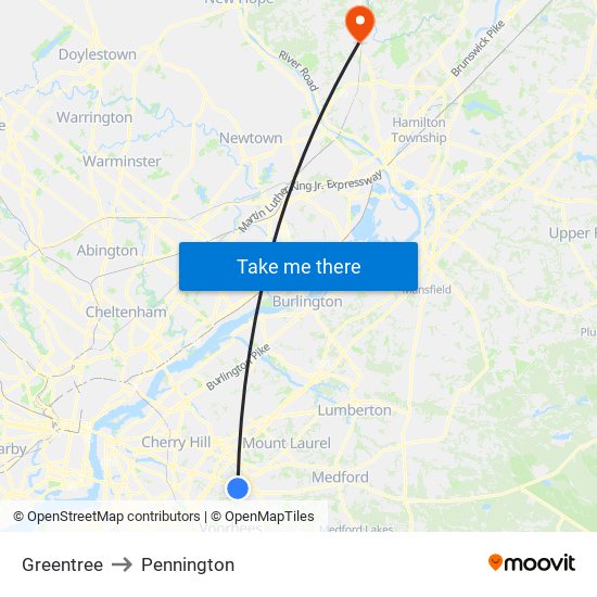 Greentree to Pennington map