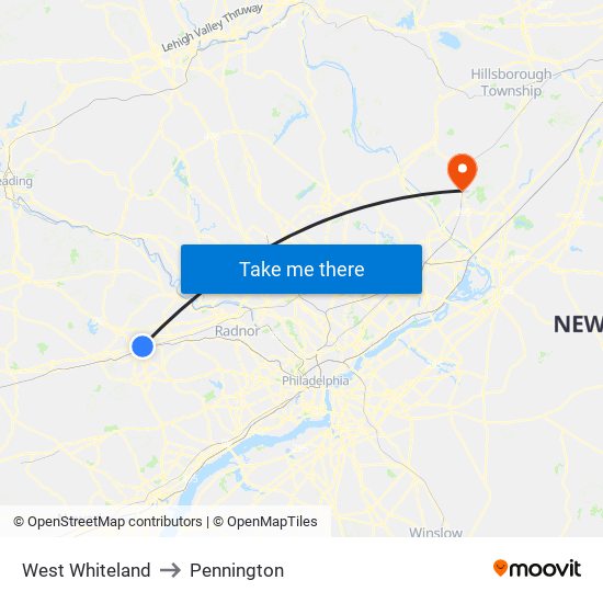 West Whiteland to Pennington map