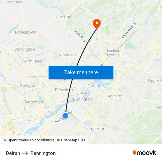 Delran to Pennington map