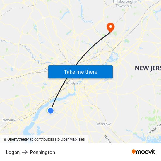 Logan to Pennington map