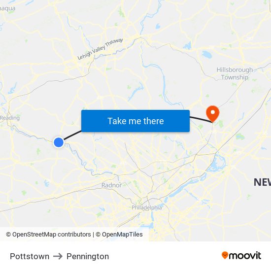 Pottstown to Pennington map