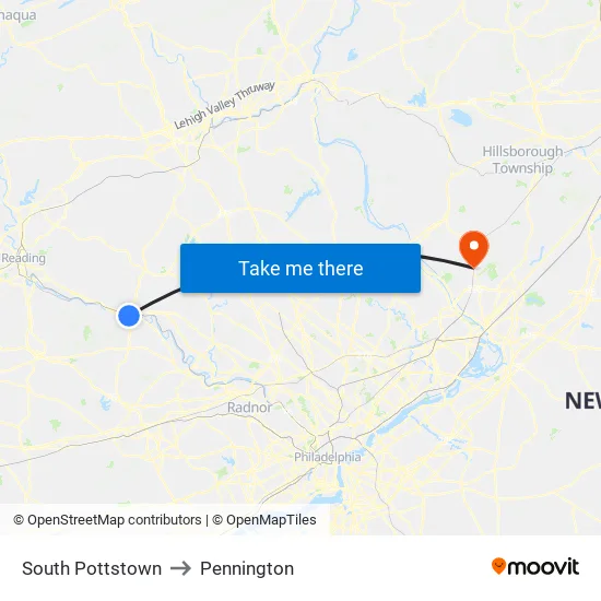 South Pottstown to Pennington map