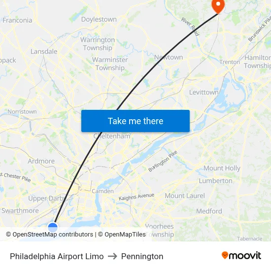 Philadelphia Airport Limo to Pennington map