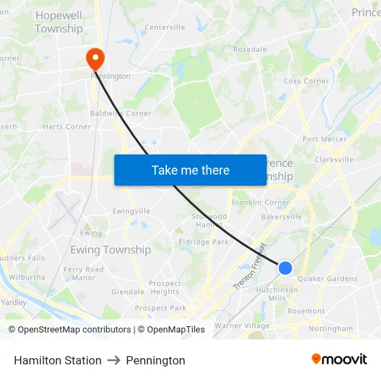 Hamilton Station to Pennington map