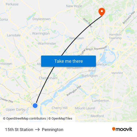 15th St Station to Pennington map