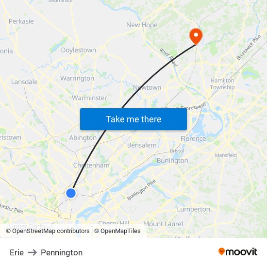 Erie to Pennington map