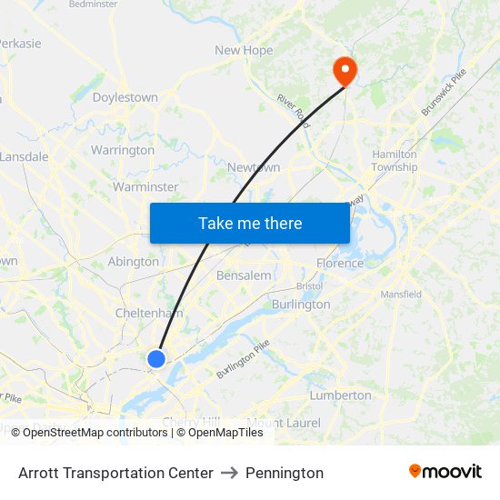 Arrott Transportation Center to Pennington map