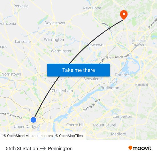 56th St Station to Pennington map