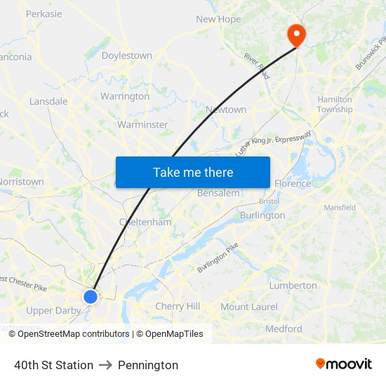 40th St Station to Pennington map