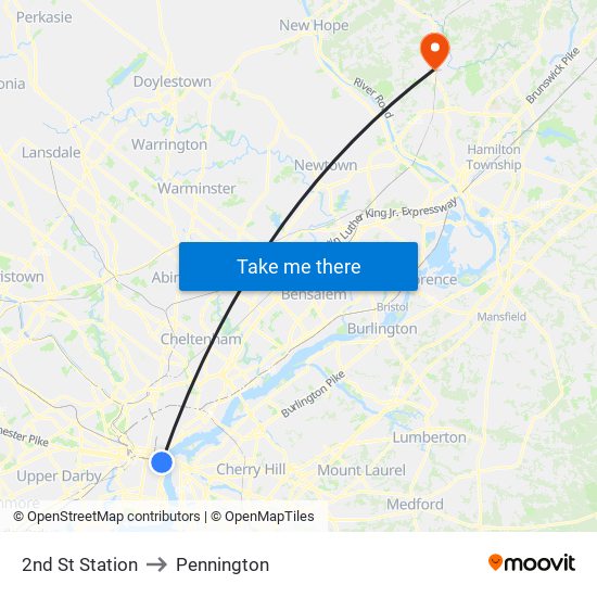 2nd St Station to Pennington map