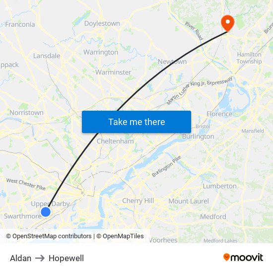 Aldan to Hopewell map