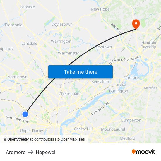 Ardmore to Hopewell map