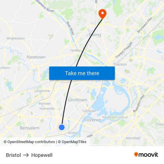 Bristol to Hopewell map