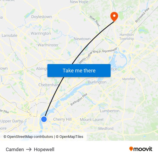 Camden to Hopewell map