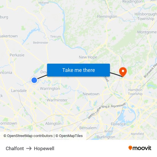 Chalfont to Hopewell map