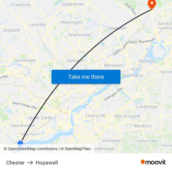Chester to Hopewell map