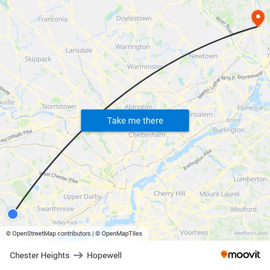 Chester Heights to Hopewell map