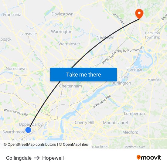 Collingdale to Hopewell map