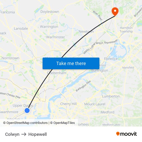 Colwyn to Hopewell map