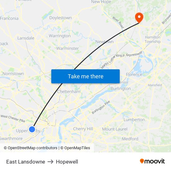 East Lansdowne to Hopewell map