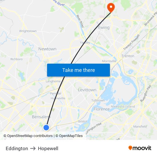 Eddington to Hopewell map