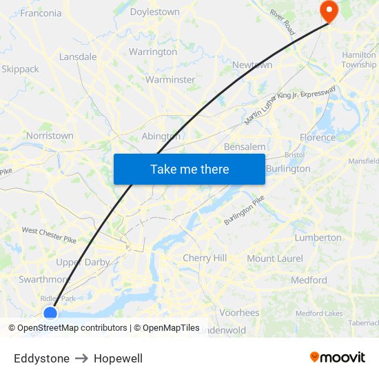 Eddystone to Hopewell map