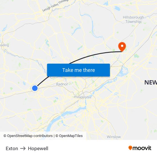 Exton to Hopewell map