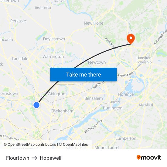 Flourtown to Hopewell map