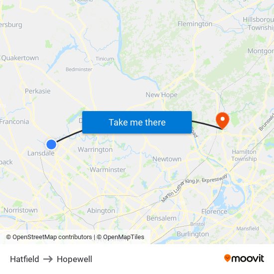 Hatfield to Hopewell map