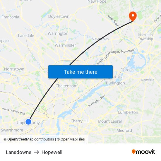 Lansdowne to Hopewell map