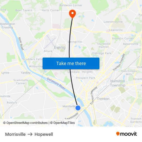Morrisville to Hopewell map