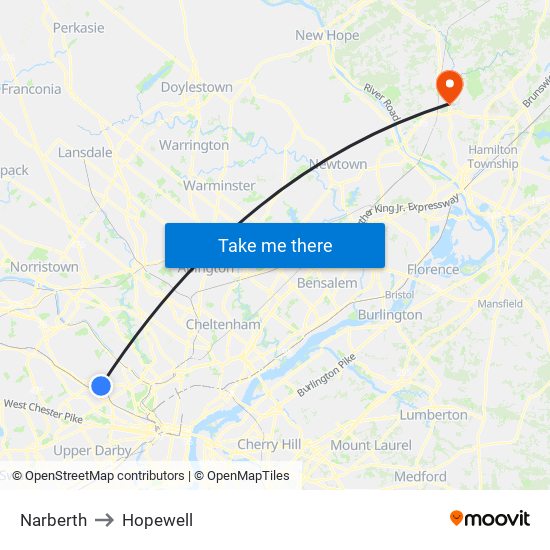 Narberth to Hopewell map