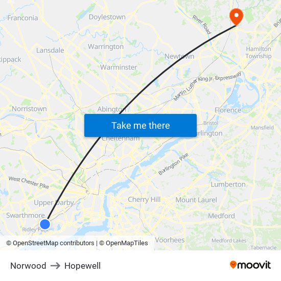 Norwood to Hopewell map