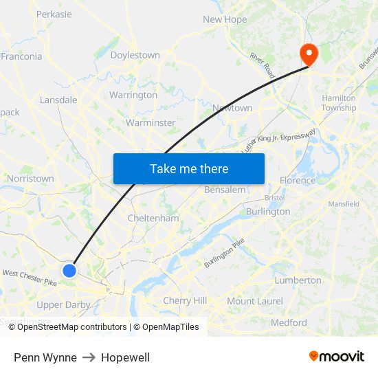 Penn Wynne to Hopewell map