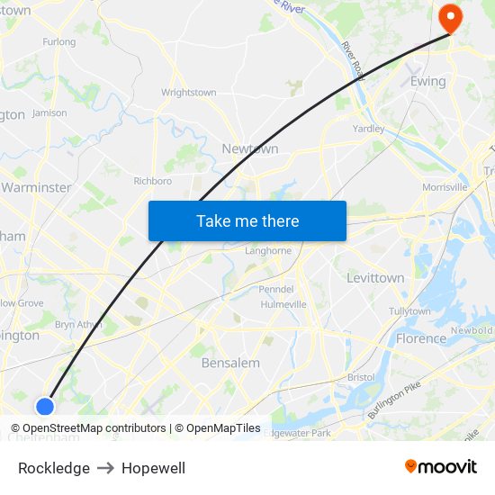 Rockledge to Hopewell map