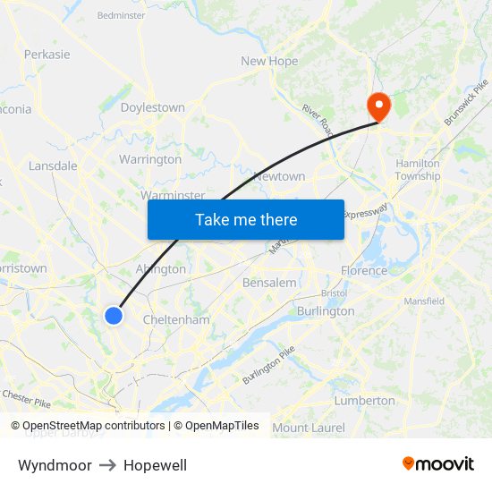 Wyndmoor to Hopewell map