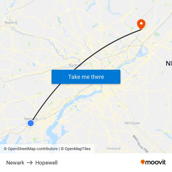 Newark to Hopewell map