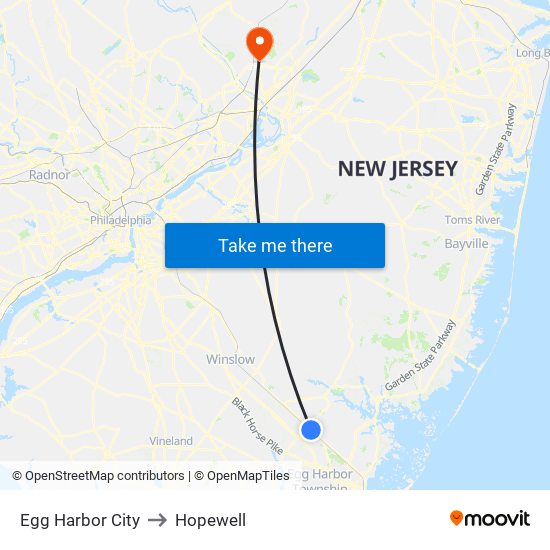 Egg Harbor City to Hopewell map