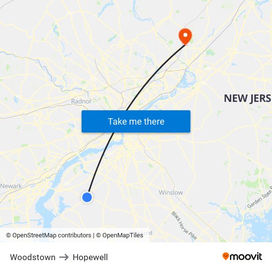 Woodstown to Hopewell map