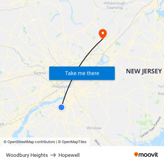 Woodbury Heights to Hopewell map