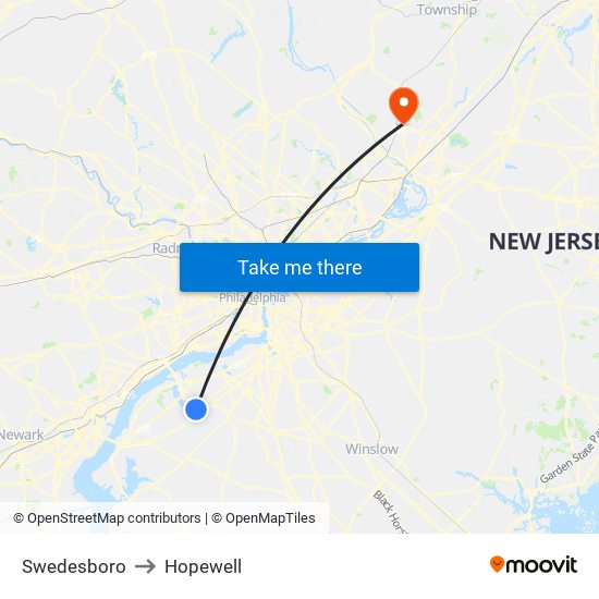 Swedesboro to Hopewell map