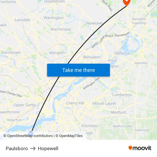 Paulsboro to Hopewell map