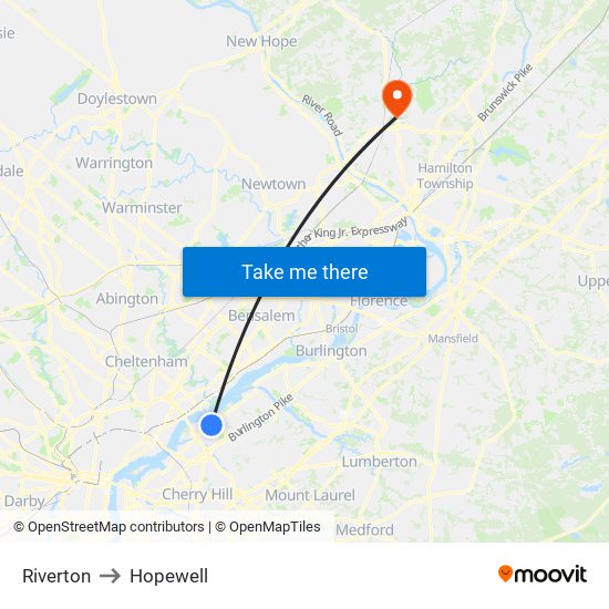 Riverton to Hopewell map