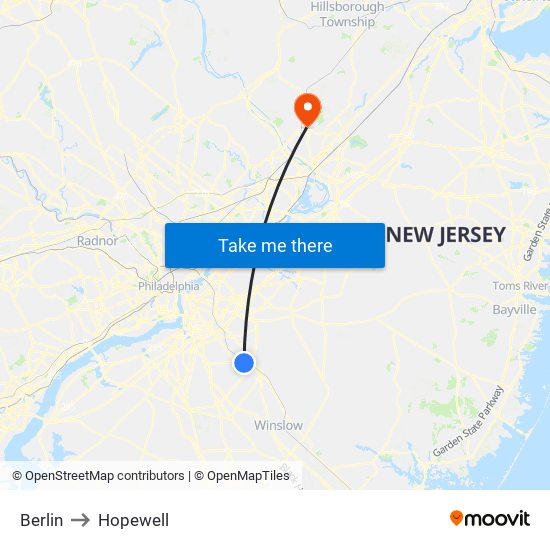 Berlin to Hopewell map