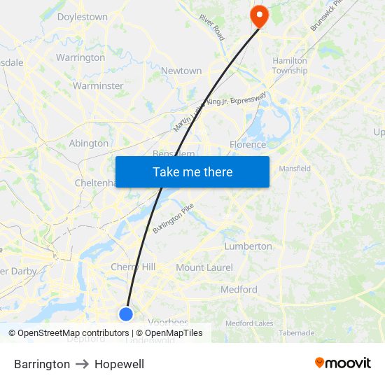 Barrington to Hopewell map