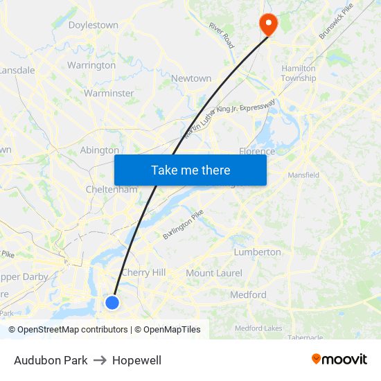 Audubon Park to Hopewell map