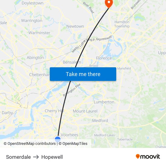 Somerdale to Hopewell map