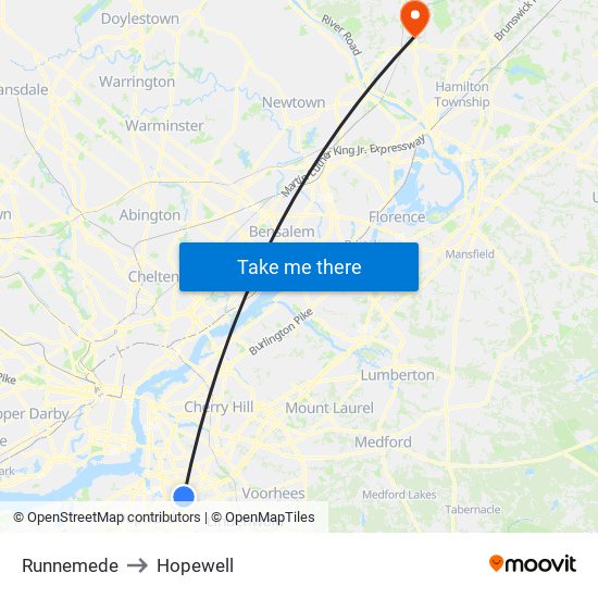 Runnemede to Hopewell map